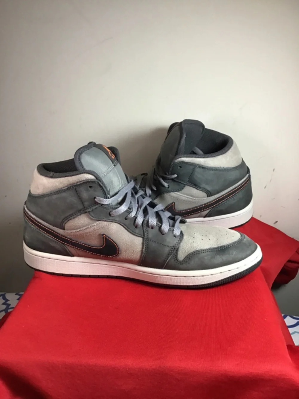 Jordan High Top Sneakers Gray with Orange Accents